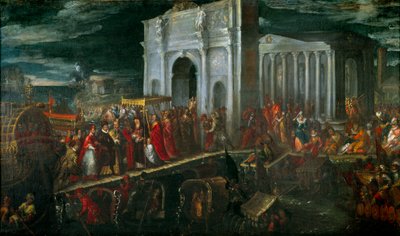 Recepción del Duque de Anjou en San Nicolo di Lido en Venecia por el Dogo Moncenigo, durante su viaje de regreso de Polonia a Francia, 28 de julio de Andrea Vicentino