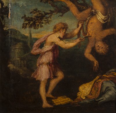 El desollamiento de Marsias (óleo sobre tabla de madera) de Andrea Schiavone