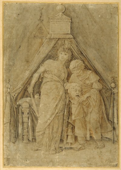 Judith con la cabeza de Holofernes, según Mantegna (pluma y tinta marrón con aguada marrón) de Andrea (follower of) Mantegna