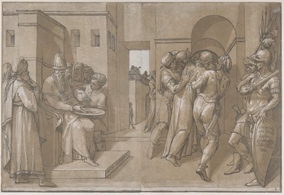 Cristo es llevado, los soldados están a la derecha de la hoja, 1585 de Andrea Andreani