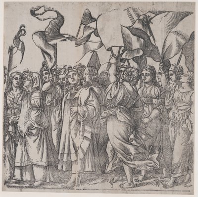 Sección C: mártires y santas sosteniendo estandartes, del Triunfo de Cristo, 1836 de Andrea Andreani