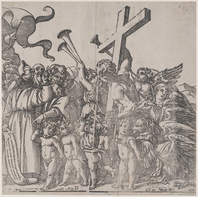 Sección D: ángeles tocando trompetas, etc., del Triunfo de Cristo, 1836 de Andrea Andreani