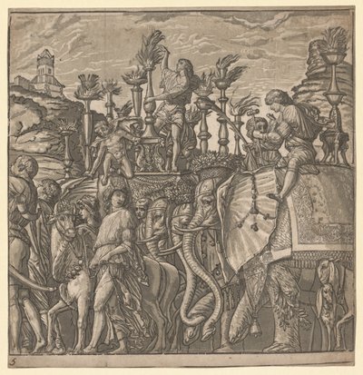 El triunfo de Julio César: Elefantes llevando antorchas, 1593-99 de Andrea Andreani