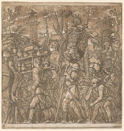 El triunfo de Julio César: soldados llevando jarrones y trofeos de guerra, 1593-99 de Andrea Andreani