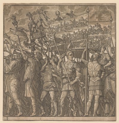 El triunfo de Julio César: soldados llevando las imágenes de la guerra, 1593-99 de Andrea Andreani
