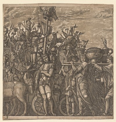 El triunfo de Julio César: Soldados marchando con trofeos de guerra, 1593-99 de Andrea Andreani