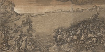 El cruce del mar rojo, Moisés señala al ejército siendo sumergido de Andrea Andreani