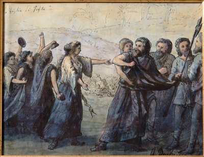 La hija de Jefté (acuarela)ed dibujo de tinta china, cm. 31 x 23,5. de Andrea Becchi