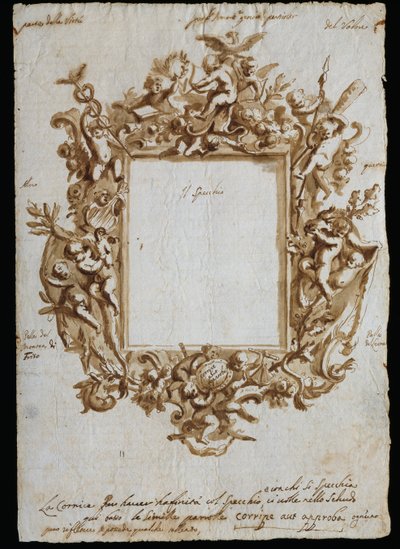 Dibujo ortogonal para marco alegórico, ca 1700, por Andrea Brustolon, Italia de Andrea Brustolon