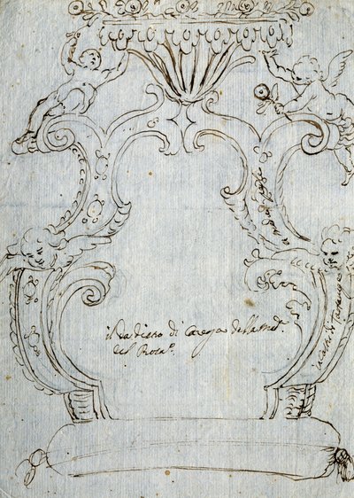 Boceto para respaldo de silla, ca 1715, por Andrea Brustolon, lápiz y pluma sobre papel blanco, Italia de Andrea Brustolon