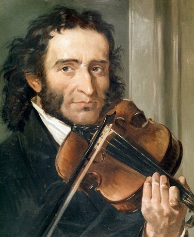 Retrato de Niccolò Paganini (1782-1840) violinista y compositor italiano de Andrea Cefaly