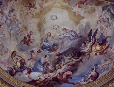 Coronación de la Virgen, fresco pintado en 1699 por Andrea Lanzani (1641-1712) del coro del Santuario de la Incoronata, Lodi, Italia de Andrea Lanzani
