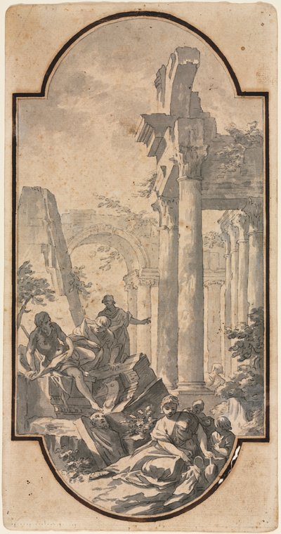 Figures Near the Ruins of a Corinthian Temple (recto) de Andrea Locatelli