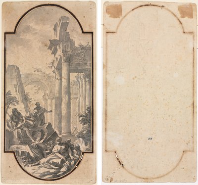 Figures Near the Ruins of a Corinthian Temple (recto); Fragment of an Arch (tracing from recto) (verso) de Andrea Locatelli