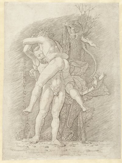 Hércules y Anteo El dios invencible Hércules (título sobre objeto) de Andrea Mantegna (school of)