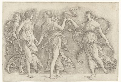 cuatro mujeres bailando de Andrea Mantegna (school of)