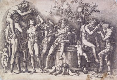 Un Bacanal con una Prensa de Vino de Andrea Mantegna