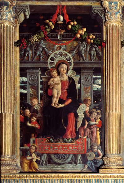 Retablo de San Zeno: panel central “Madonna y Niño con nueve ángeles” de Andrea Mantegna