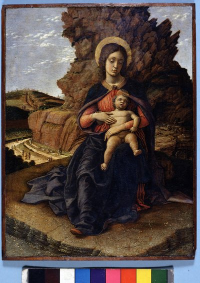 Andrea Mantegna, La “Virgen de las canteras”: Virgen con el Niño y al fondo canteras de piedra con trabajadores trabajando, Galería de los Uffizi, Florencia de Andrea Mantegna