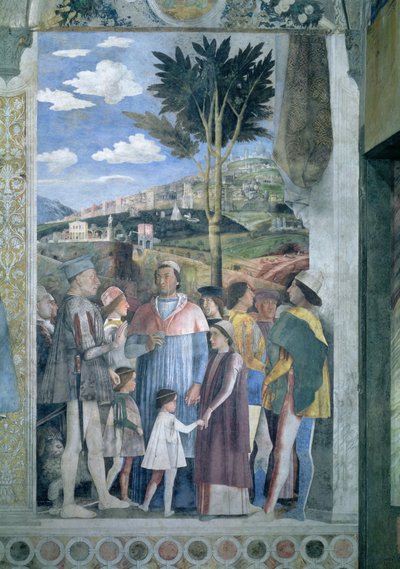 Llegada del Cardenal Francesco Gonzaga, recibido por su padre Marchese Ludovico Gonzaga III y sus hermanos (detalle) de Andrea Mantegna