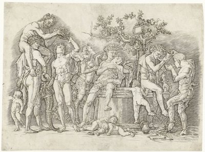 Bacanal con sátiros y bacantes en lagar de Andrea Mantegna