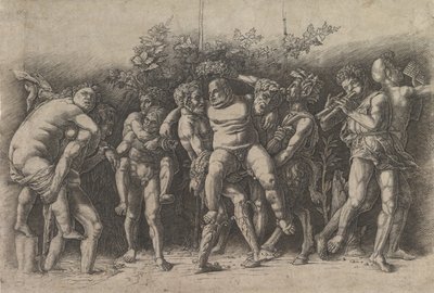 Bacanal con Sileno, una composición en friso con diez figuras alrededor de Sileno que está..., principios de 1470 de Andrea Mantegna