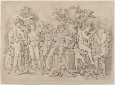 Bacanal con una cuba de vino de Andrea Mantegna