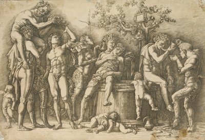 Bacanal con una Tina de Vino, c.1470-90 (grabado y punta seca) de Andrea Mantegna