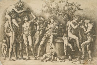 Bacanal con una cuba de vino de Andrea Mantegna