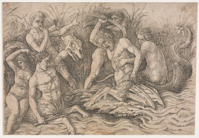Batalla de los dioses del mar - porción derecha, c. 1485-88 de Andrea Mantegna