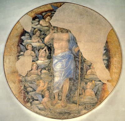 Cristo ascendiendo al cielo en gloria rodeado de ángeles, circa 1488, atribuido a Andrea Mantegna de Andrea Mantegna