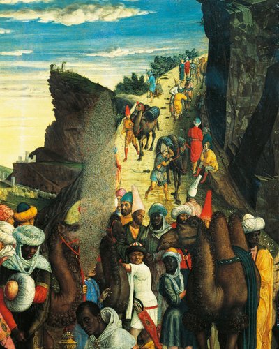 Detalle de la Adoración de los Magos Representando la Caravana de los Magos de Andrea Mantegna