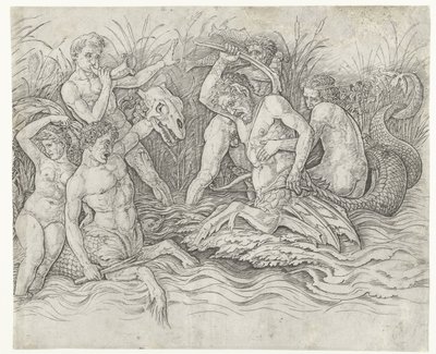 Batalla entre tritones con nereidas a sus espaldas Batalla de los dioses del mar de Andrea Mantegna