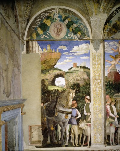 Caballo y mozo con perros de caza, de la Camera degli Sposi o Camera Picta, 1465-74 (detalle) de Andrea Mantegna