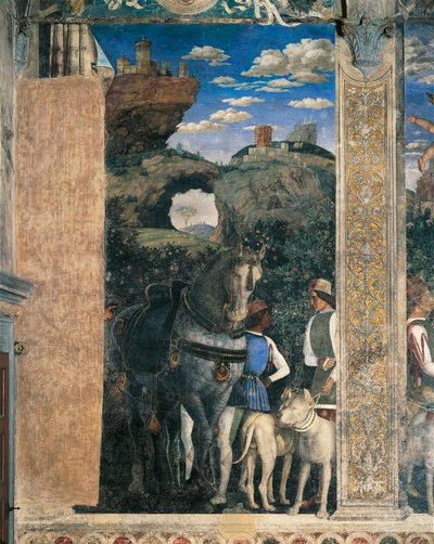 Caballo, mastines y mozos del Conde Ludovico Gonzaga (detalle) de Andrea Mantegna