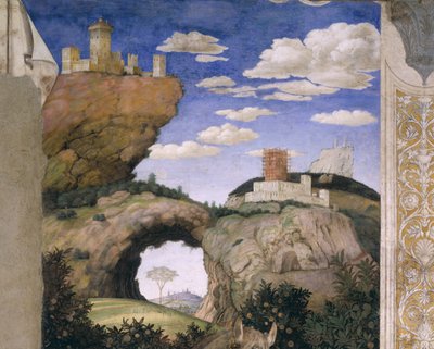 Paisaje con un castillo, de la Cámara de los Esposos o Cámara Picta, 1465-74 de Andrea Mantegna