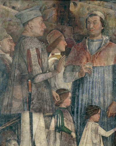 Luis II, Cardenal Francesco, Francesco II y Sigismondo Gonzaga (detalle) de Andrea Mantegna