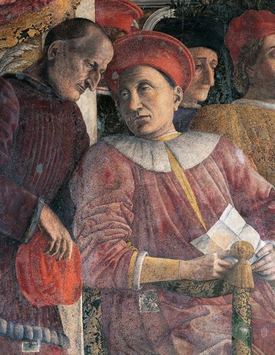 Ludovico Gonzaga y el consejero Marsilio Andreasi (detalle) de Andrea Mantegna
