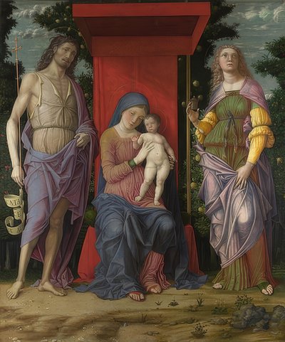 Madonna con niño, Juan el Bautista y María Magdalena de Andrea Mantegna