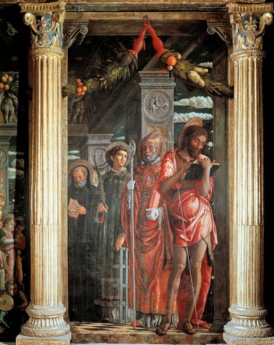 Santos Juan y Lorenzo y dos Santos, (detalle) del Retablo de San Zeno de Andrea Mantegna