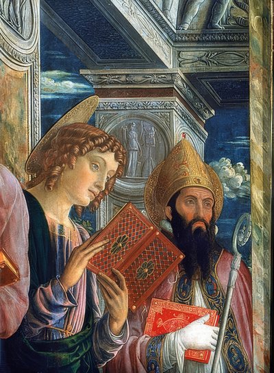 Altar de San Zeno. (detalle). 1457-1460. Aparecen Juan el Evangelista y Zenón de Verona de Andrea Mantegna