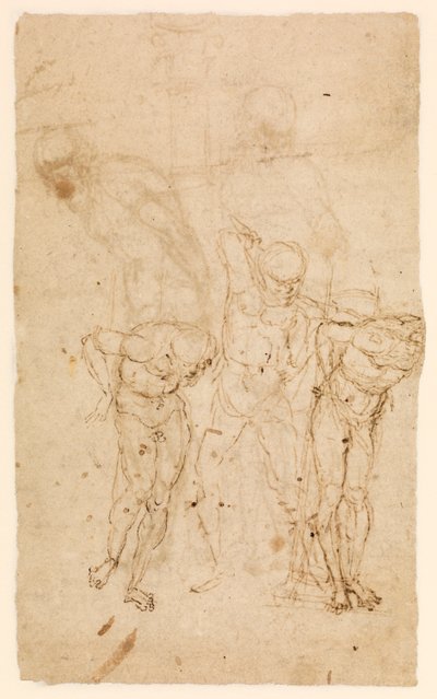 Estudios para Cristo en la columna (verso), c.1460-65 (pluma y tinta sobre papel) de Andrea Mantegna