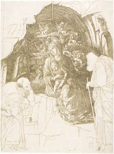 La adoración de los magos (Virgen de la gruta) de Andrea Mantegna