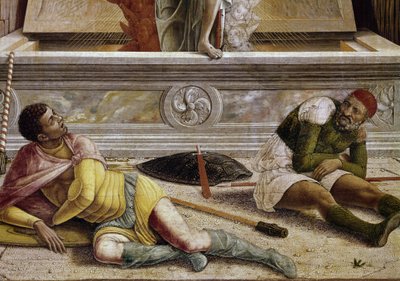 La resurrección, detalle de la predela del retablo de San Zeno (temple sobre madera). de Andrea Mantegna