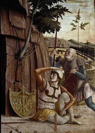 La resurrección, detalle de la predela del retablo de San Zeno (temple sobre madera). de Andrea Mantegna