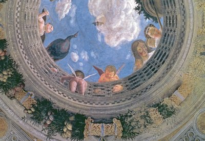 Trampantojo en el centro del techo abovedado de la Cámara de los Esposos o la Cámara Pintada, 1465-74 (detalle) de Andrea Mantegna