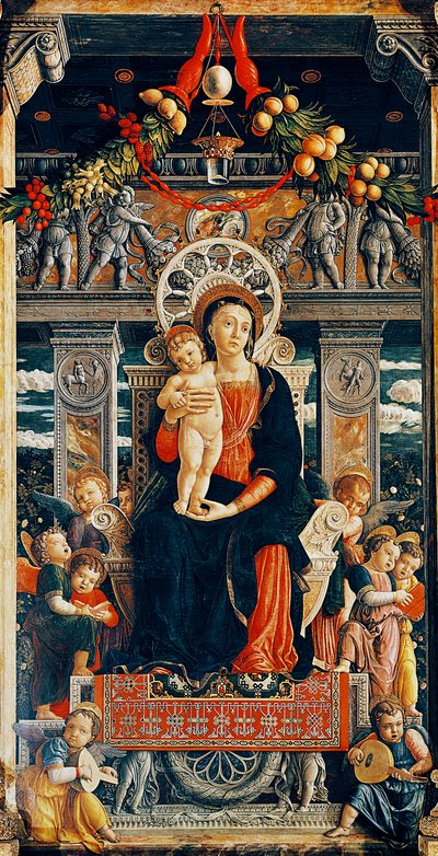 Virgen entronizada (detalle) de Andrea Mantegna