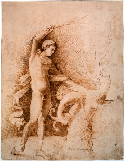 Joven luchando contra el dragón, finales del siglo XV de Andrea Mantegna