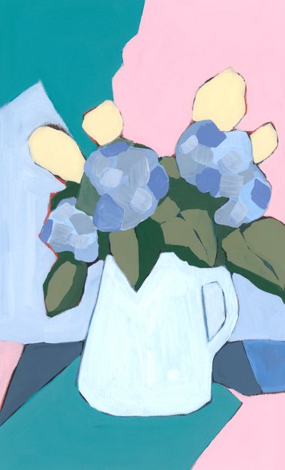 Hortensias para mamá, 2024 (acrílico sobre papel) de Andrea Mejia