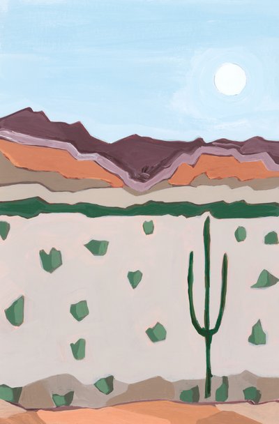 Luna sobre cactus, 2023 (acrílico sobre papel) de Andrea Mejia